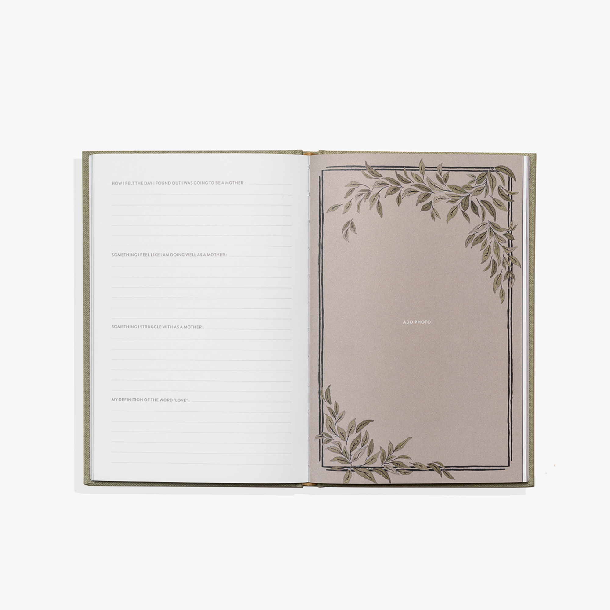 A Mom's Story-inspired memory book or guided journal.