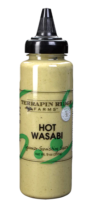 A jar of Terrapin Ridge Hot Wasabi Garnishing Squeeze on a white background.