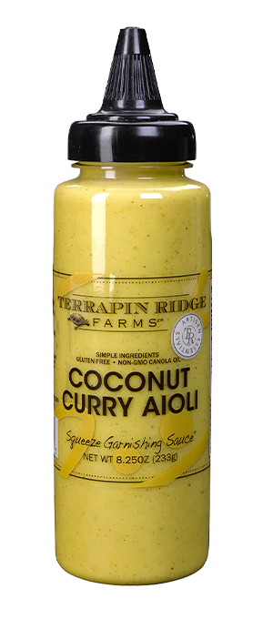 A jar of Terrapin Ridge Coconut Curry Aioli, made with rich coconut cream.