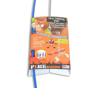 A packaged "fishing pole" with an illustration of a bear using it to roast marshmallows, displayed on a rack.