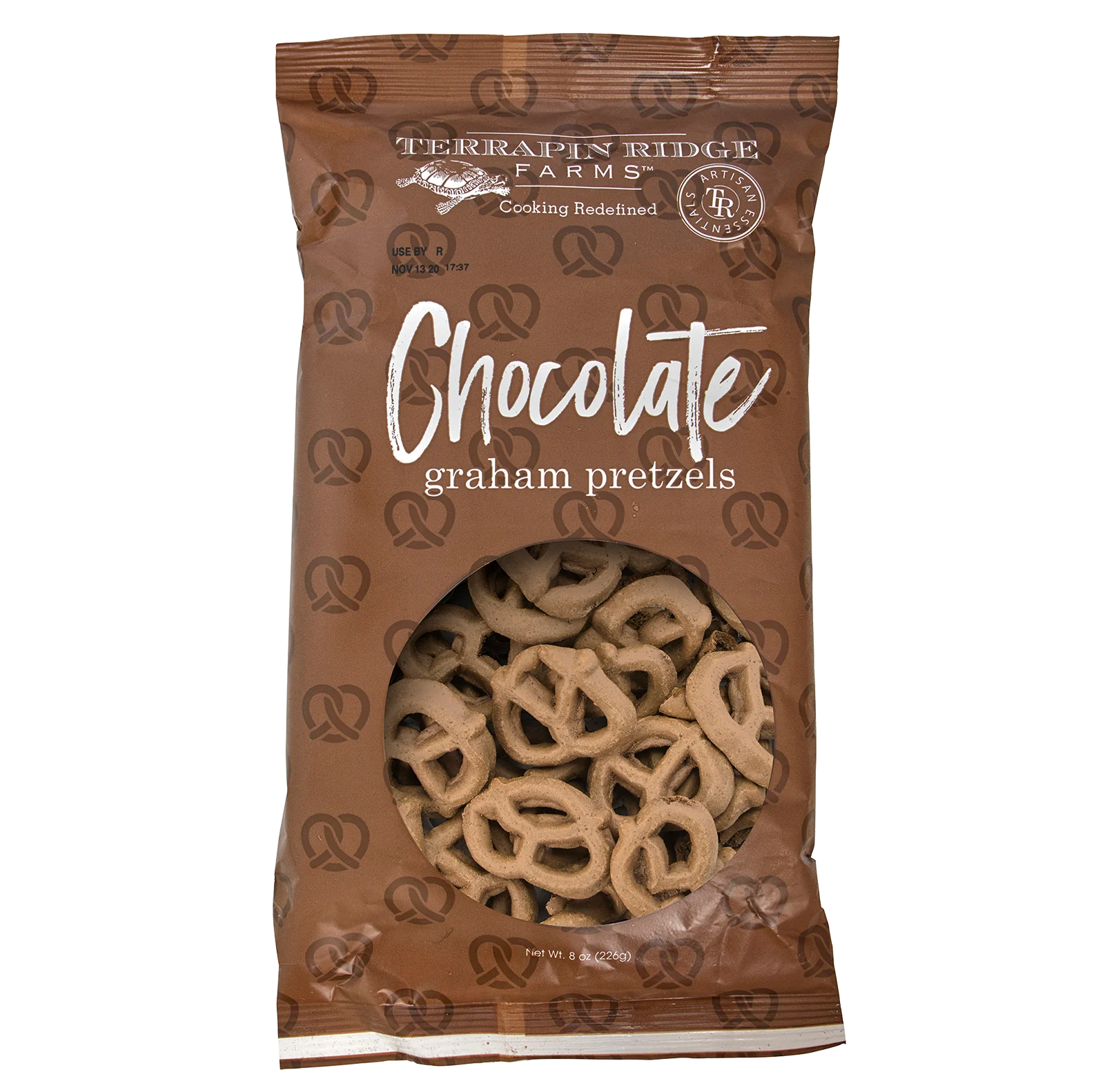 A bag of Terrapin Ridge Chocolate Pretzels, perfect for snacking.
