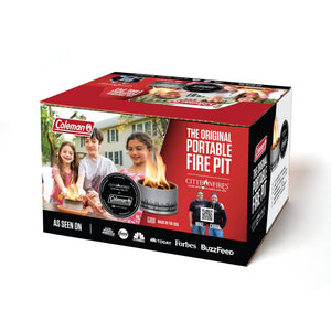 A box with a picture of a Mini Portable Fire Pit - City Bonfires® by Coleman®.