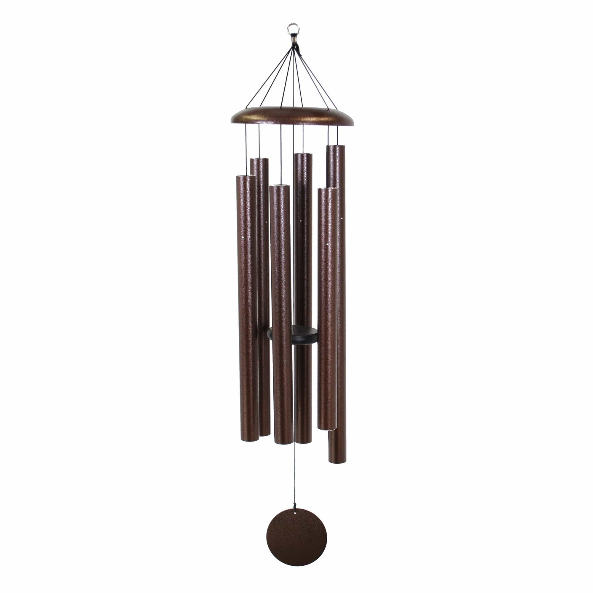 The Corinthian Bells® 60-inch Windchime features long cylindrical tubes hanging from a circular top, and a circular disk at the bottom for catching the wind; it resonates beautifully in a major 7th chord.