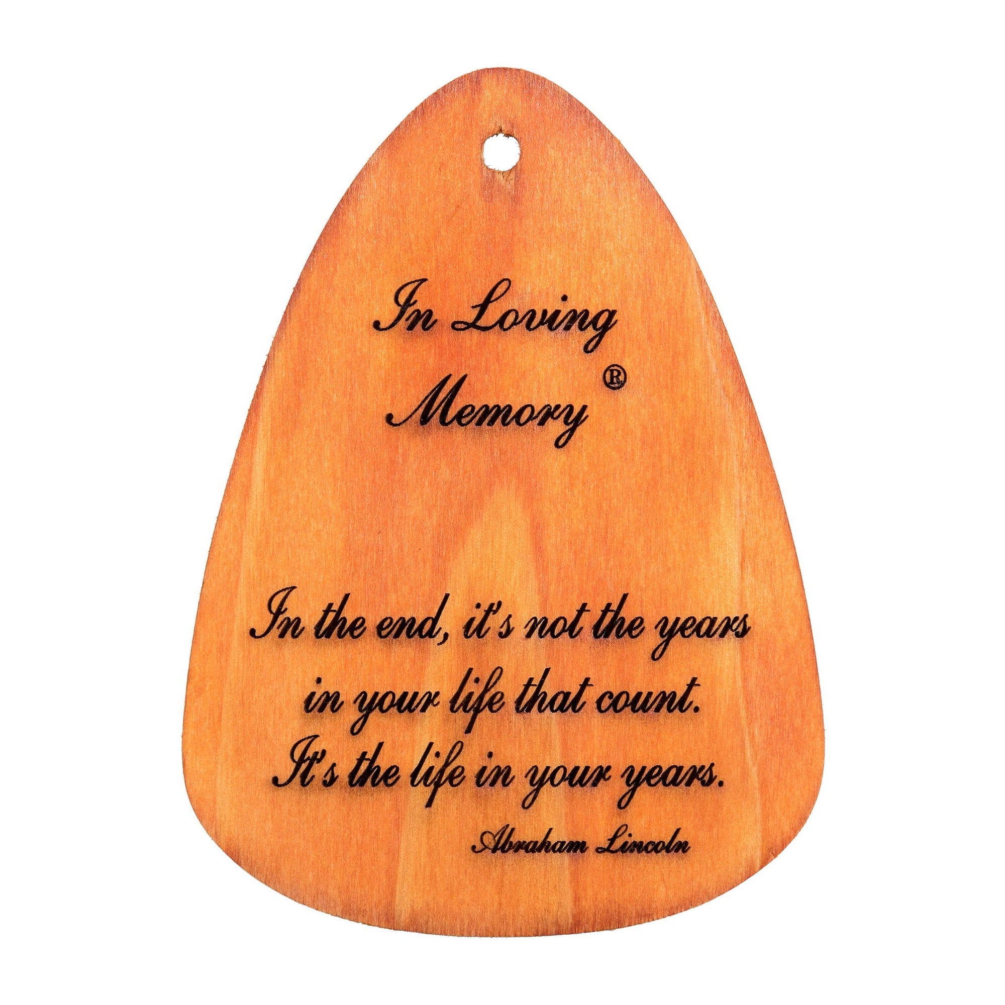 A wooden plaque with the product name "In Loving Memory® Bronze 24-inch Windchime" engraved.