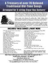 A flyer for the Cigar Box Guitar Songbook Old Time and Bluegrass Favorites Vol 1, a treasury of over 70 traditional old-time songs believed to be perfect for the cigar box guitar, complete with tablature.