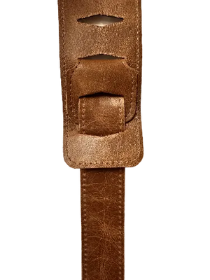 Close-up of the Lock-It Brown Leather Strap featuring a rectangular buckle and visible stitching, set against a plain light background.