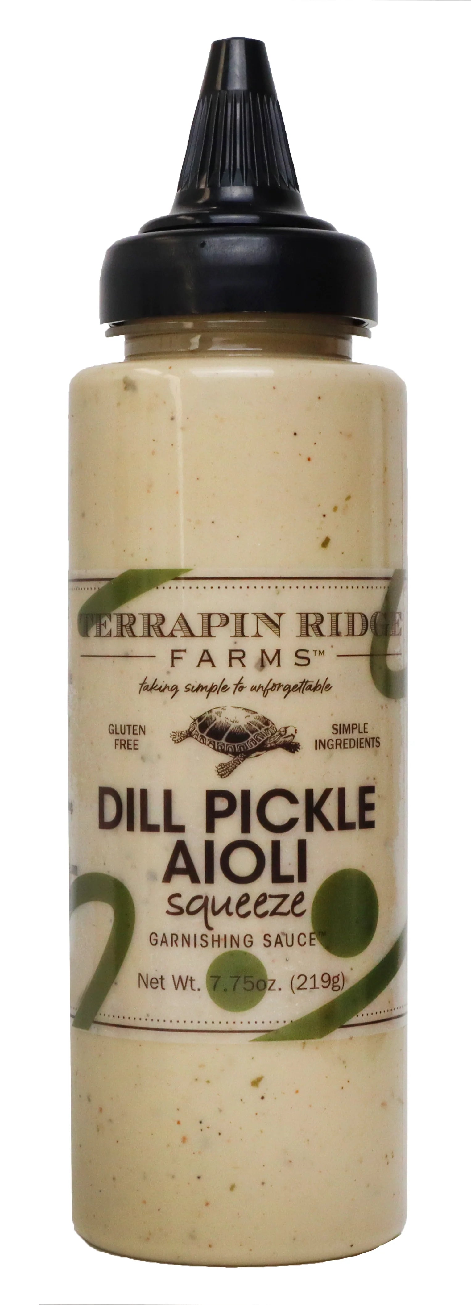 A green-labeled jar containing Terrapin Ridge Dill Pickle Aioli.