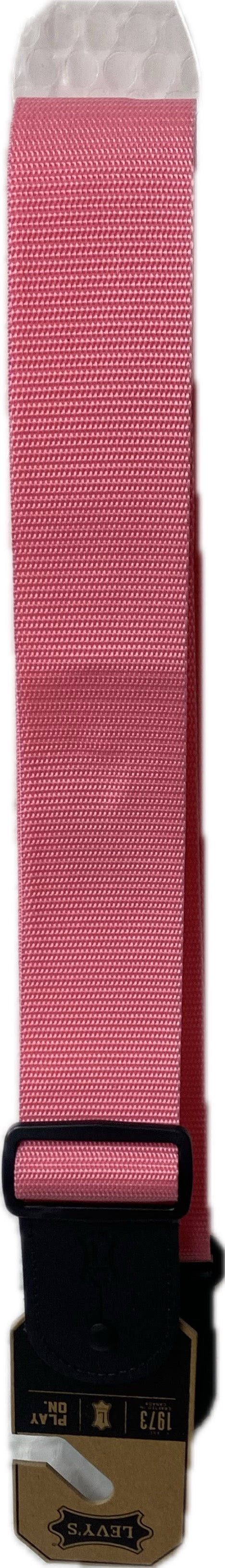 A Nylon Strap - Pink, featuring a black buckle and notched ends, is displayed vertically against a white background.