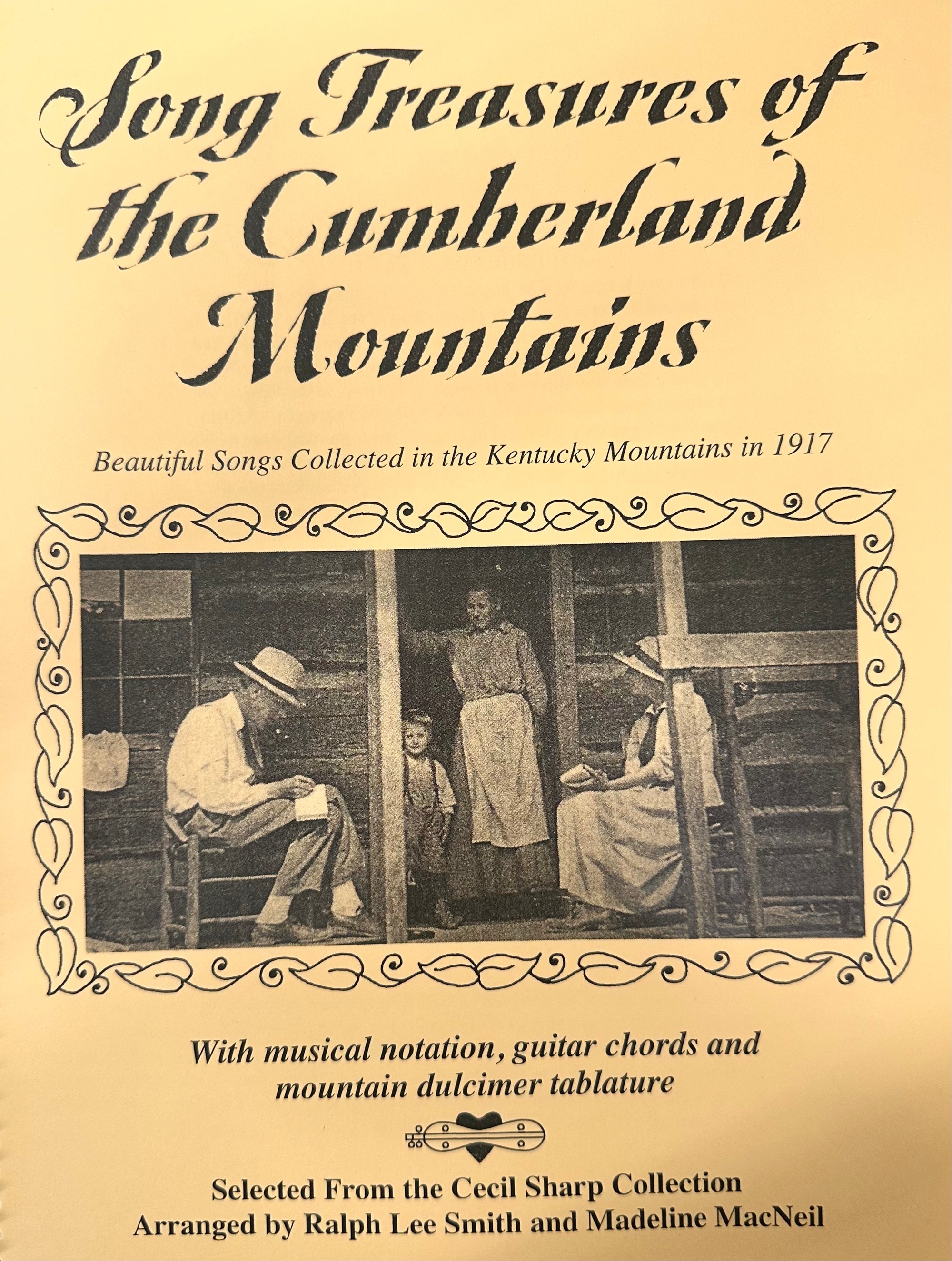 The cover of *Song Treasures of the Cumberland Mountains* showcases a vintage photograph of musicians accompanied by text detailing songs that were collected in Kentucky in the year 1917.