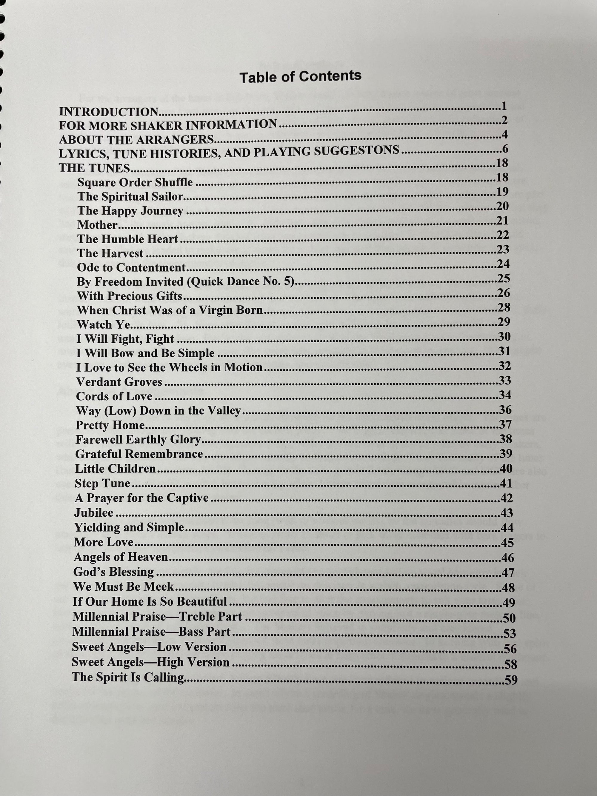 The Humble Heart by Bill Collins and Nina Zanetti offers a detailed table of contents, showcasing introductions and page numbers for a variety of spiritual themes, Shaker tunes, and diverse musical compositions. It specifically explores DAD and DAC tunings tailored for the mountain dulcimer.