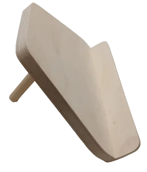 The Lap Harp Stand features a wooden wedge with a cylindrical handle at the back, angled on a plain background.