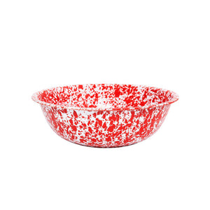 Splatter Enamelware Medium Basin in a red and white speckled design, displayed on a plain white background in side profile.