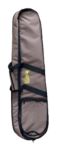 The Standard Case is a gray, soft-sided snowboard case with foam padding, black straps, and a zippered pocket for secure transport.