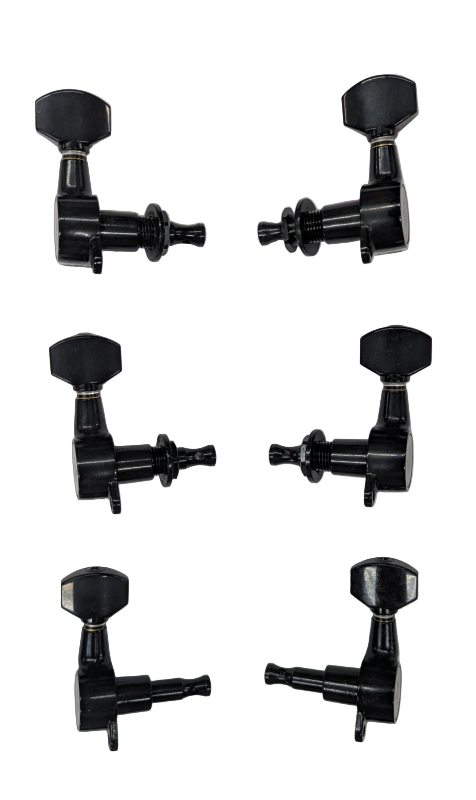 The Black Tuning Pegs Set of 6 - Upgrade on NEW Dulcimer ONLY is shown in two vertical columns of three, arranged on a white background. Ideal for upgrading dulcimers.
