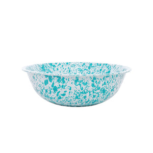 Splatter Enamelware Medium Basin with a white base and blue speckled pattern, shown on a plain white background.