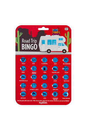 Road Trip BINGO, Travel Game meets RV adventures through desert landscapes filled with towering cactus. Play the classic game while gazing out the transparent window, spotting familiar objects and completing your bingo cards for a fun road trip experience.
