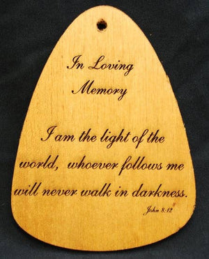 A personalized In Loving Memory® Bronze 18-inch Windchime as a memorial tribute, engraved with the words "I am the light of the world.