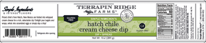 Label for Hatch Chile Cream Cheese Dip, highlighting gluten-free and keto-friendly status and simple ingredients.