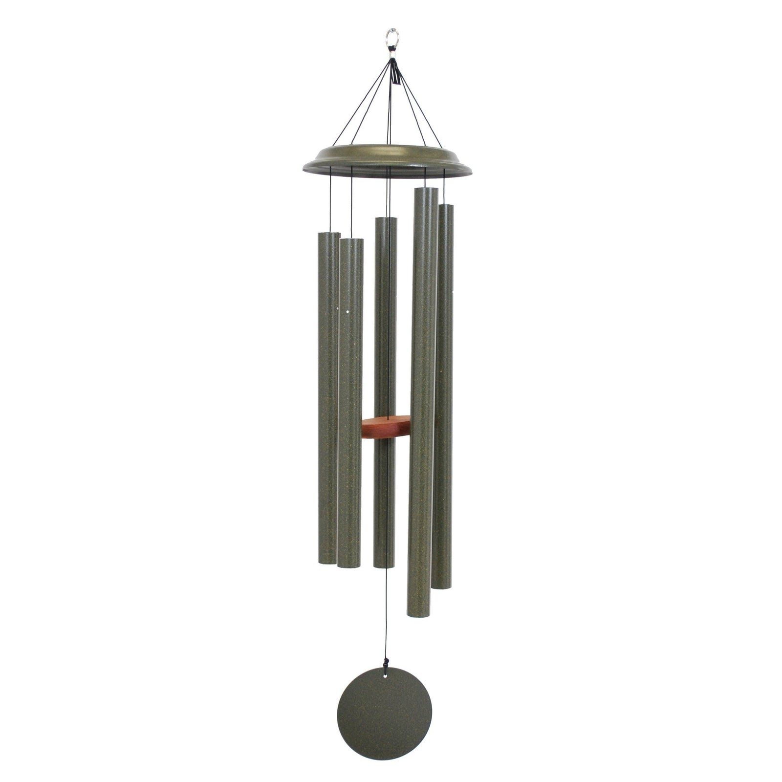 The Shenandoah Melodies® 47-inch Windchime features hand-tuned metal tubes and a circular wind catcher hanging from a black string. This midsize chime adds charm to your garden with soothing melodies.