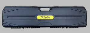 A rectangular black UPGRADE PRICE ONLY - Hard Shell Case with a handle and central yellow "J.M. Spuden Hydrant Solutions" label, custom fit for dulcimer transport, offering secure and stylish protection.