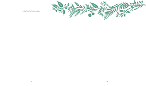 The top edge features a green leafy vine on a mostly blank page from "This Family of Ours," ideal for recording family memories. The text says “A few favorite family recipes,” with pages 64 and 65 numbered at the bottom.