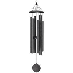 The Corinthian Bells® 60-inch Windchime features five vertical tubes made of black metal, a circular top piece, and a round clapper hanging at the bottom, all of which produce a soothing major 7th chord.