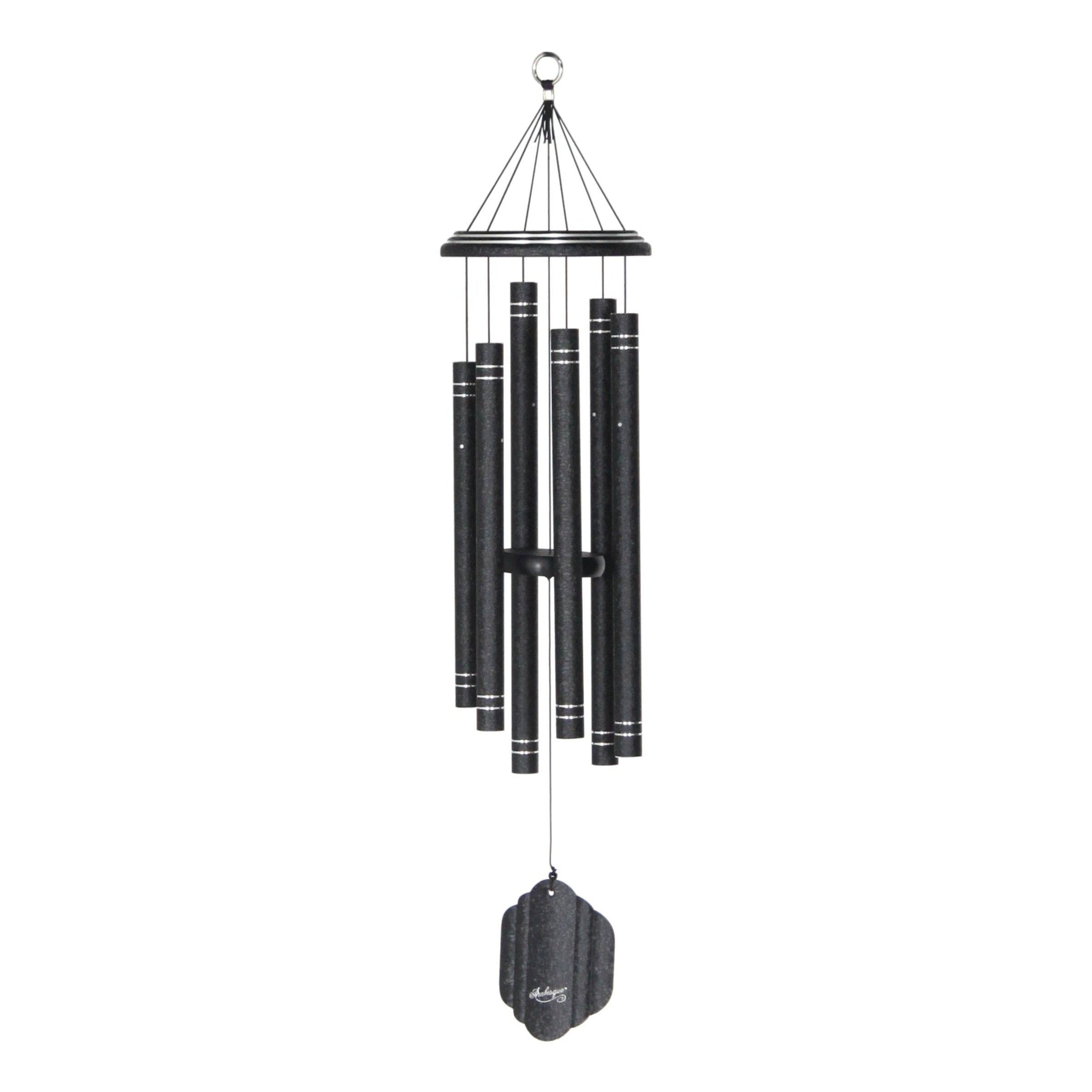A unique 36" Windchime Arabesque® hanging on a white background - the perfect gift for holidays and birthdays.