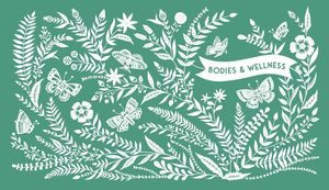White floral and butterfly illustrations frame "This Family of Ours" on a green background, creating a charming piece ideal for grandparent gifts or as a cover for a guided journal.