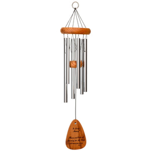 A personalized In Loving Memory® Silver 24-inch Windchime, serving as a memorial tribute, hanging on a white background.