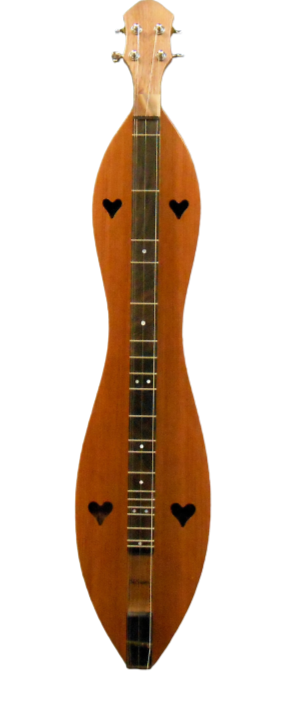 A customizable, 4 String, Flathead, Hourglass with Walnut back, sides and Redwood top (4FH26WR) ukulele on a black background. Image shown with upgraded Ebony fretboard.