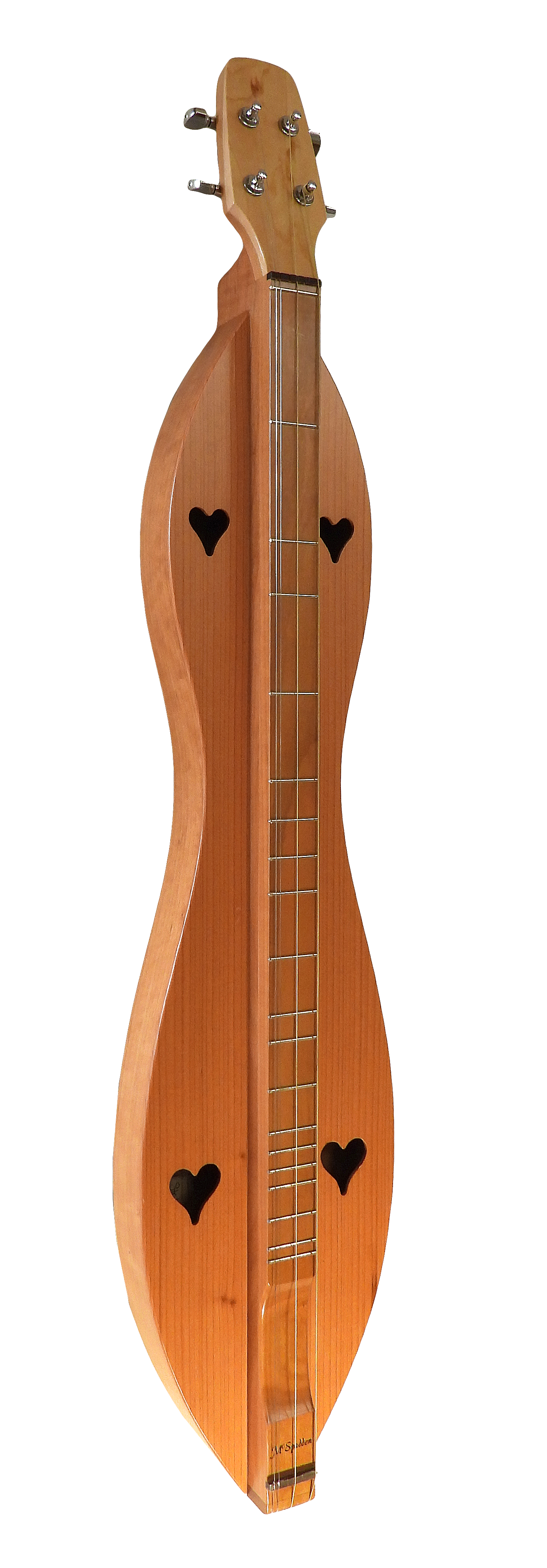 A 4FHCRB, a wooden ukulele with a black and white design, comes with a lifetime warranty.