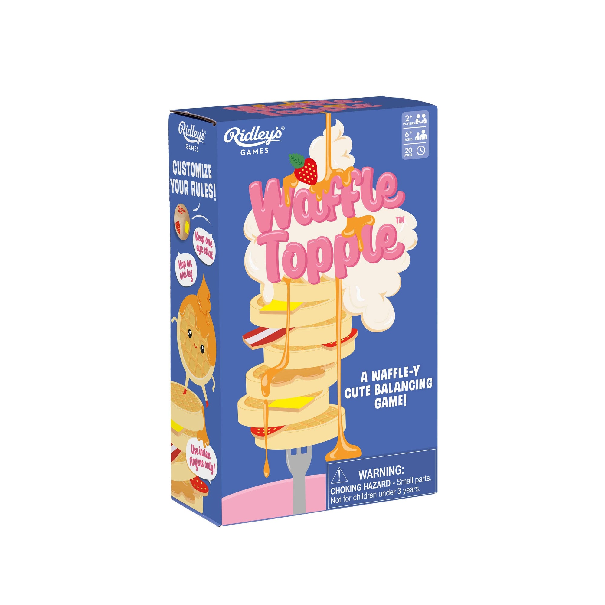 A box of Waffle Topple, perfect for a fun stacking game requiring steady hands.