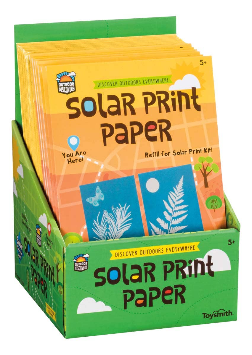 Box of Outdoor Discovery Solar Print Paper for creating sun-exposed prints, recommended for ages 5yr+.