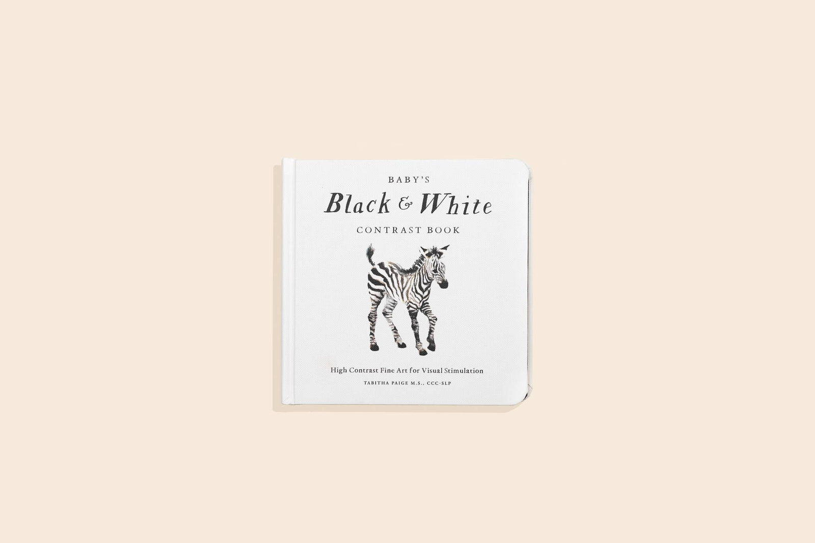 A Baby's Black and White Contrast Book with a drawing of a zebra, perfect for baby's visual development.
