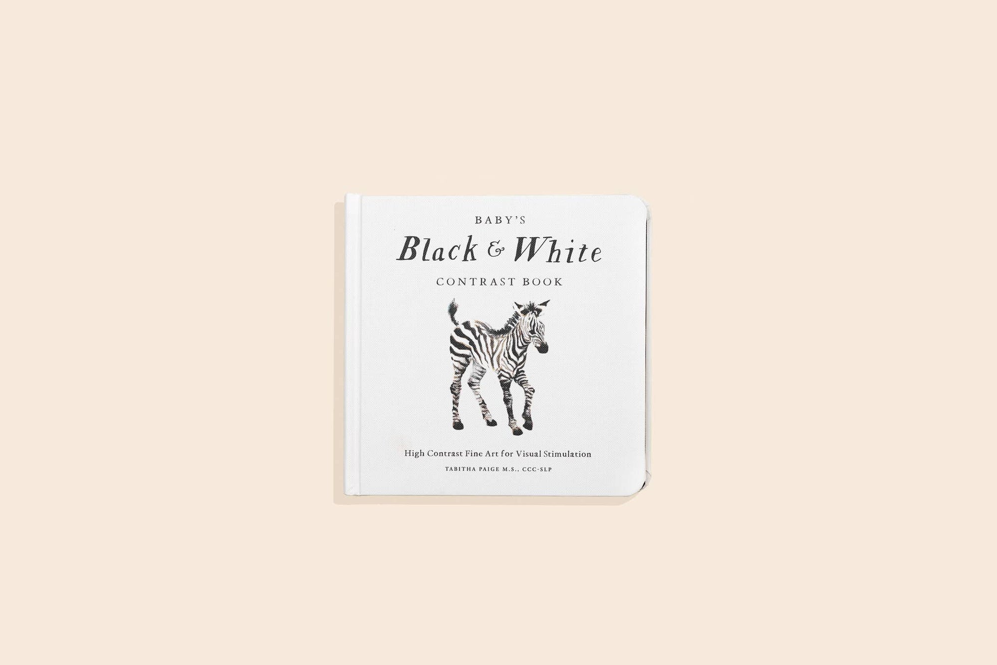 A Baby's Black and White Contrast Book with a drawing of a zebra, perfect for baby's visual development.
