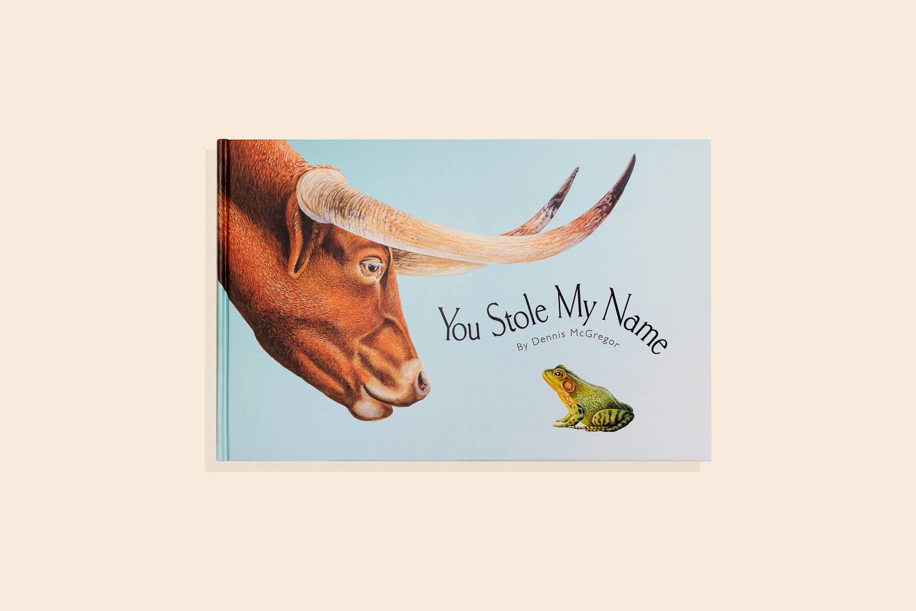 A delightful picture book, "You Stole My Name", with charming illustrations featuring a lovable frog and a gentle ox, taking young readers on an enchanting journey through the animal kingdom.