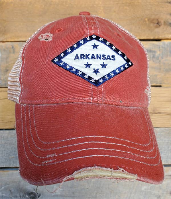 Red Arkansas Flag Hat with mesh back.