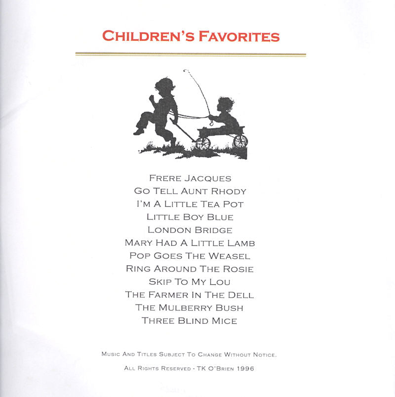 Children's favorites songbook featuring Children's Favorites Lap Harp Packet, including beloved tunes like "Frere Jaques" and "Go Tell Aunt Rhody.