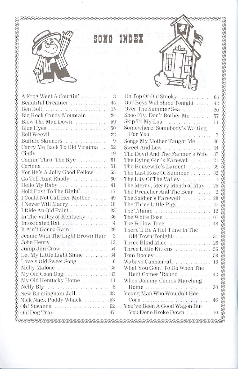 A page of Songs of the Pioneers, Book 3 - by Albert Brumley with a list of romantic ballads.