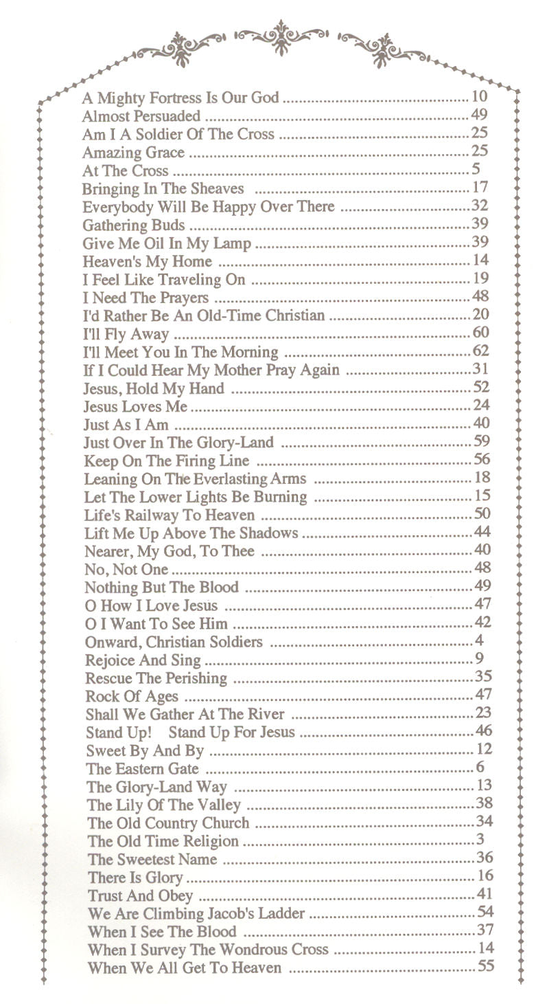 The front page of Golden Years - by Albert Brumley with a list of gospel songs from the golden era.