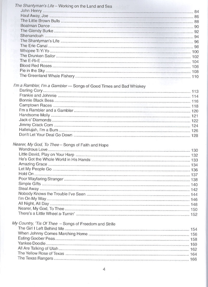 A page of ballads from "Favorite Old-Time American Songs for Dulcimer" album.