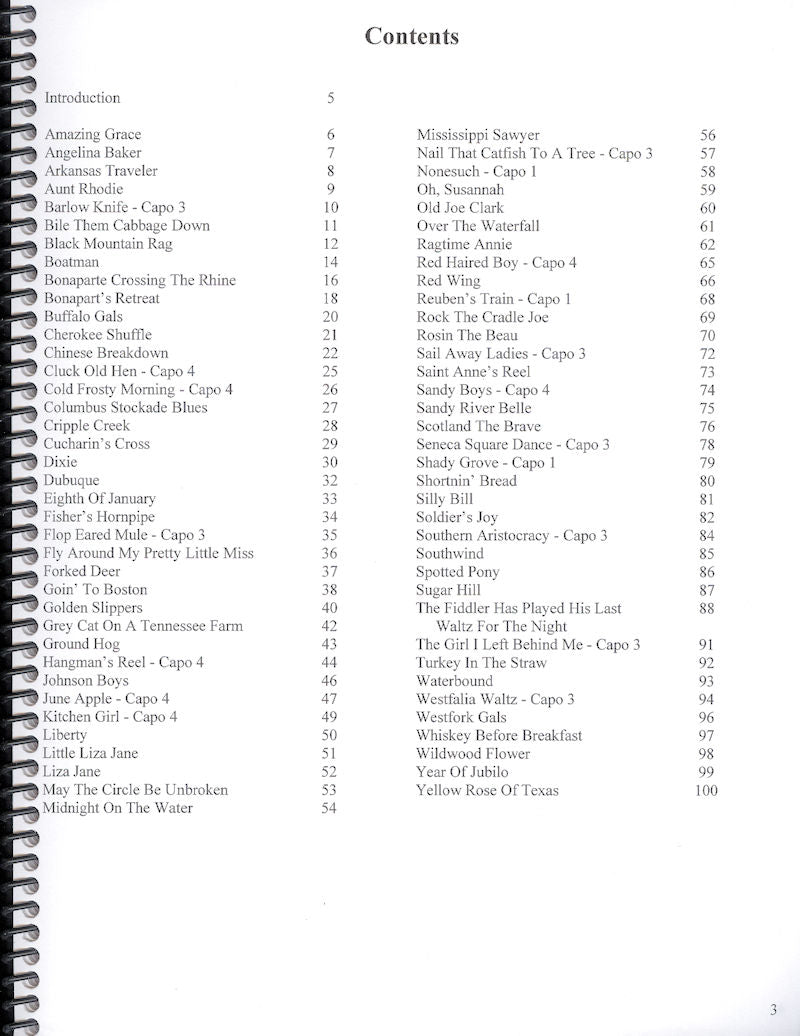 Table of contents for Join the Jam Flatpick and Low Octave Edition - DAD Tuning - by Stephen Seifert, listing various topics or chapters with corresponding page numbers.
