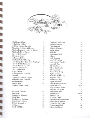 A Beginning Hammered Dulcimer book with a list of items on it, including CDs and SEO keywords by Linda Lowe Thompson.
