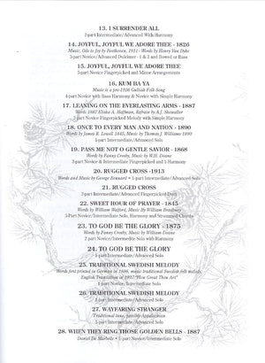 The front page of Faithfulness Book - by Linda Brockinton with an image of a menu featuring Galax Style and Gospel Hymns.