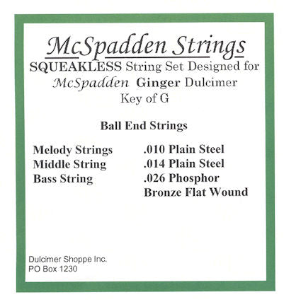 Mcspadden Squeakless String Set for Ginger Dulcimer Key of G, Ball End designed for key of g.