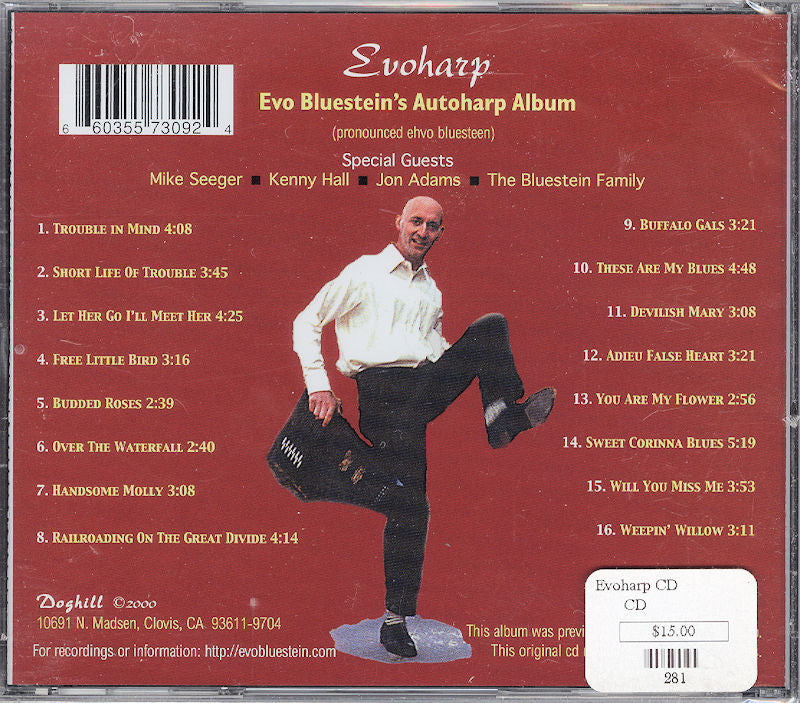 A CD featuring Evoharp - by Evo Bluestein (Autoharp) holding a bag in the image.