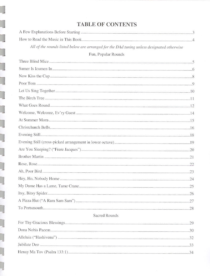 A table of contents for "Round after Round with the Dulcimer - by Joe Collins," accompanied by a companion CD, set against a white background.