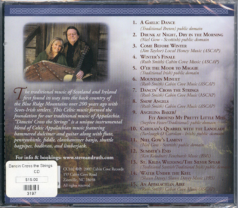 The back cover of Dancin' Cross the Strings - by Steve and Ruth Smith featuring a man and woman.