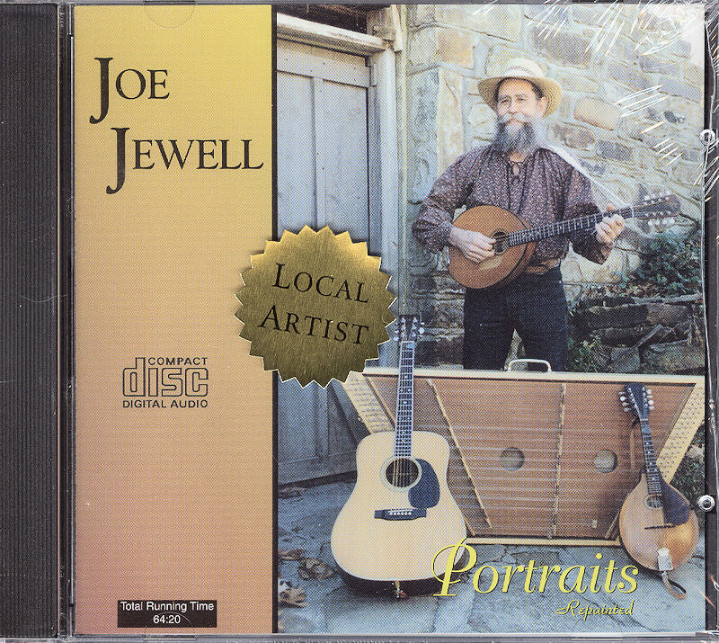 CD cover featuring a man with a guitar and a zither. Text reads "Portraits by Joe Jewell." Stone wall and wooden door in the background.