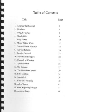 The table of contents of a notebook featuring "Tunes for Two or More, Vol 3" by Beth Lassi and Nina Zanetti.